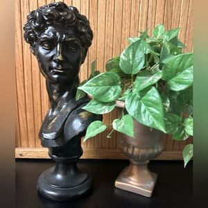 Michelangelo David Bust Statue and Potted Urn